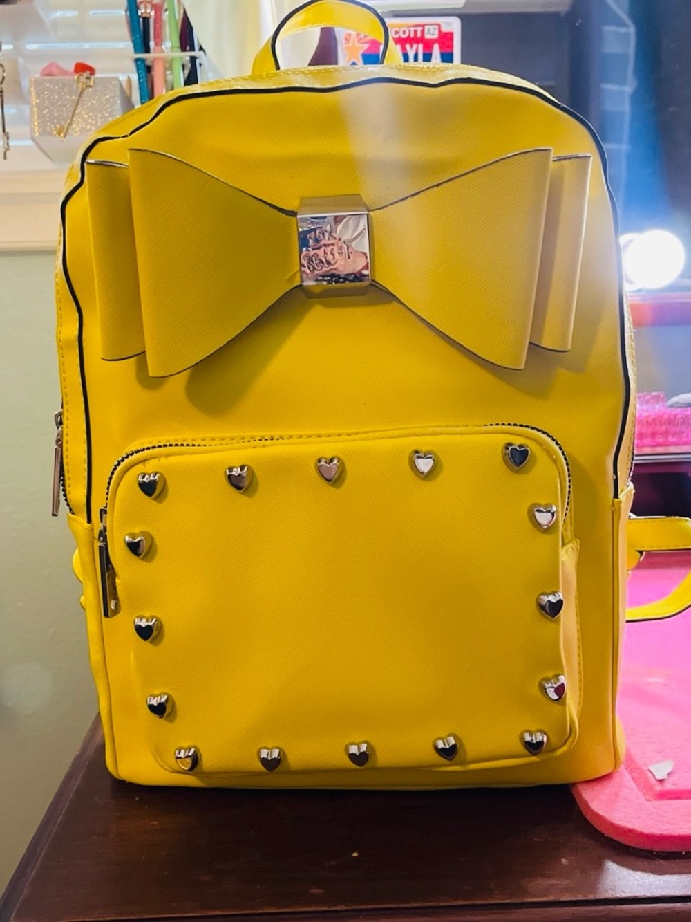 Yellow Bow Accent Betsy Johnson Heart-Stud Backpack - Women Bags